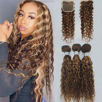 Highlight P4/27 Water Wave 3 Bundles With 4X4 Lace Closure 100% Virgin Human Hair - Perismoda Hair