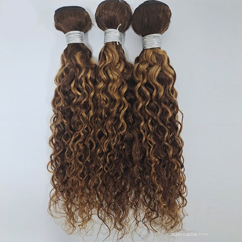Highlight P4/27 Water Wave 3 Bundles With 4X4 Lace Closure 100% Virgin Human Hair - Perismoda Hair