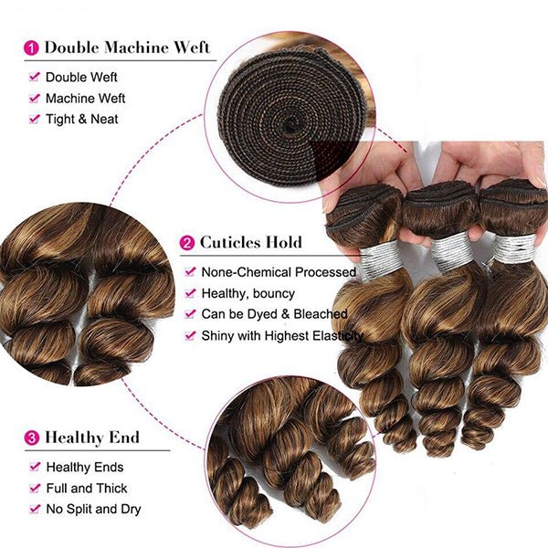 Highlight P4/30 Loose Deep Wave 3 Bundles With 4X4 Transparent Lace Closure Virgin Human Hair - Perismoda Hair