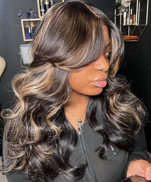 Perismoda 1B/27 Highlight Colored Body Wave Human Hair 13x4 Lace Front Wigs