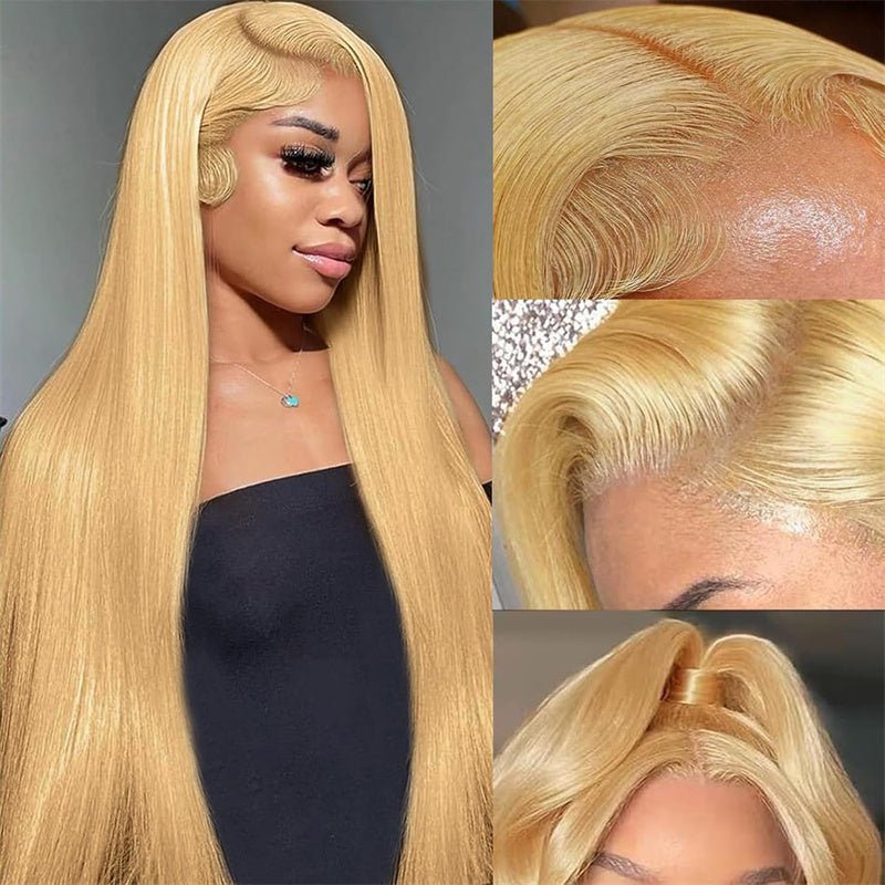 Honey Blonde 13x4 Lace Front Wigs Human Hair Straight Transparent Lace Front Wigs Pre Plcuked With Baby Hair - Perismoda Hair