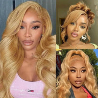 Honey Blonde 13x4 Lace Front Wigs Pre Plucked Blonde Body Wave Wigs 180%/250% Hair Density - Perismoda Hair