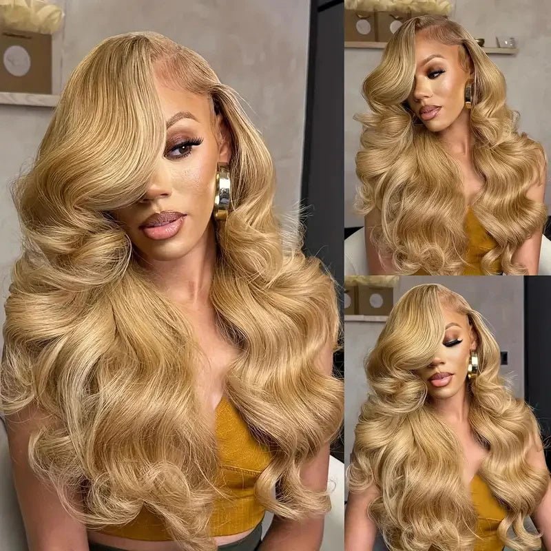 Honey Blonde 13x4 Lace Front Wigs Pre Plucked Blonde Body Wave Wigs 180%/250% Hair Density - Perismoda Hair