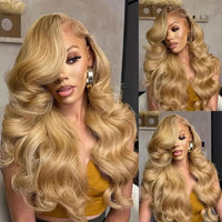Honey Blonde 13x4 Lace Front Wigs Pre Plucked Blonde Body Wave Wigs 180%/250% Hair Density - Perismoda Hair