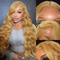 Honey Blonde 13x4 Lace Front Wigs Pre Plucked Blonde Body Wave Wigs 180%/250% Hair Density - Perismoda Hair