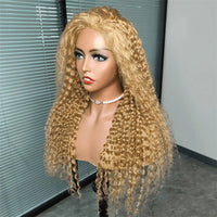 Honey Blonde Curly Hair 13x4 Transparent Lace Front Human Hair Wig With Pre Plucked - Perismoda Hair