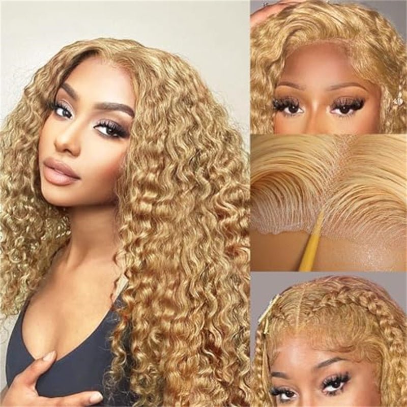 Honey Blonde Curly Hair 13x4 Transparent Lace Front Human Hair Wig With Pre Plucked - Perismoda Hair