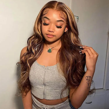 Perismoda Highlight Brown and blonde hair 13x6 Body Wave Lace Frontal
