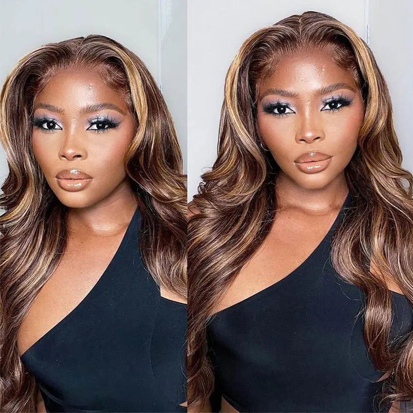 Perismoda Highlight Brown and blonde hair 13x6 Body Wave Lace Frontal