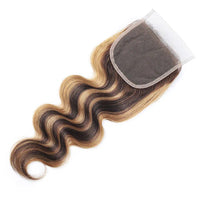Honey Blonde Highlight Brown Ombre Color Wavy Free Part Melt 3 Bundles With 4x4 Lace Closure - Perismoda Hair