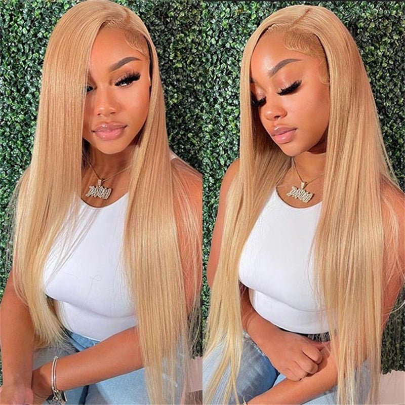Honey Blonde Straight Wig Human Hair 13x6 Transparent Lace Front Wig Human Hair Pre Plucked With Baby Hair - Perismoda Hair