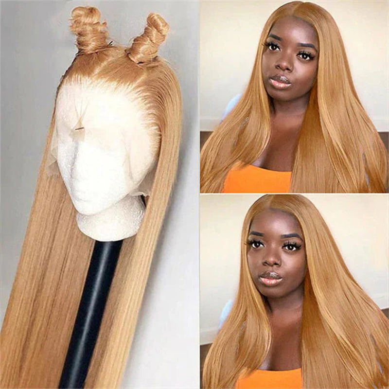 Honey Blonde Straight Wig Human Hair 13x6 Transparent Lace Front Wig Human Hair Pre Plucked With Baby Hair - Perismoda Hair