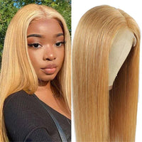 Honey Blonde Straight Wig Human Hair 13x6 Transparent Lace Front Wig Human Hair Pre Plucked With Baby Hair - Perismoda Hair