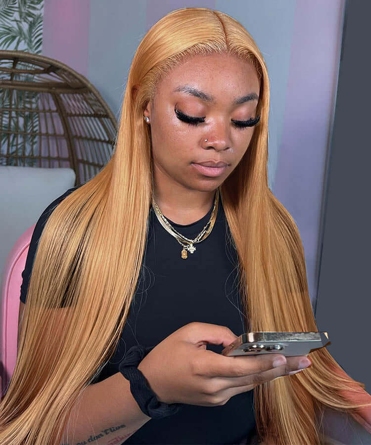 Perismoda Honey Blonde 27/613 Straight 7x5 Glueless Pre-Bleached Pre-Plucked Human Hair Wig