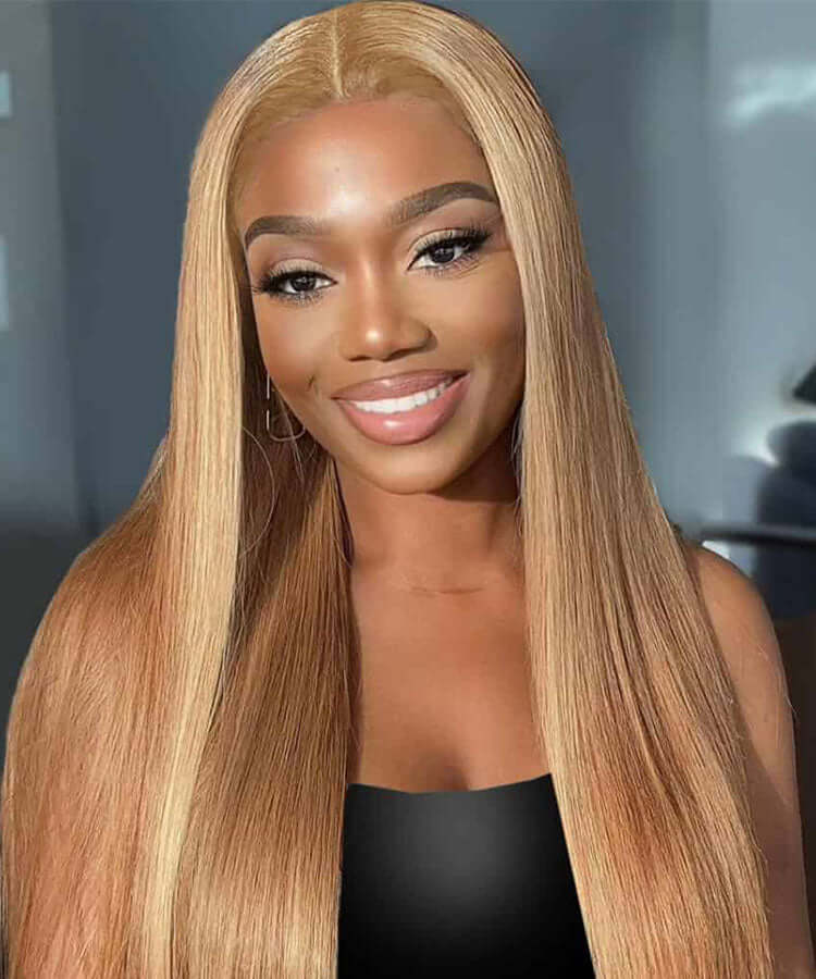 Perismoda Honey Blonde 27/613 Straight 7x5 Glueless Pre-Bleached Pre-Plucked Human Hair Wig