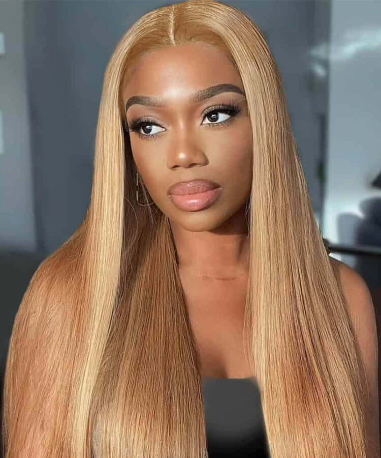 Perismoda Honey Blonde 27/613 Straight 7x5 Glueless Pre-Bleached Pre-Plucked Human Hair Wig
