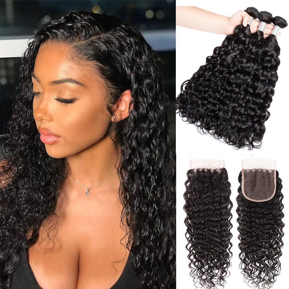 Indian Unprocessed 3 Bundles Water Wave Virgin Hair With 4x4 Lace Closure - Perismoda Hair
