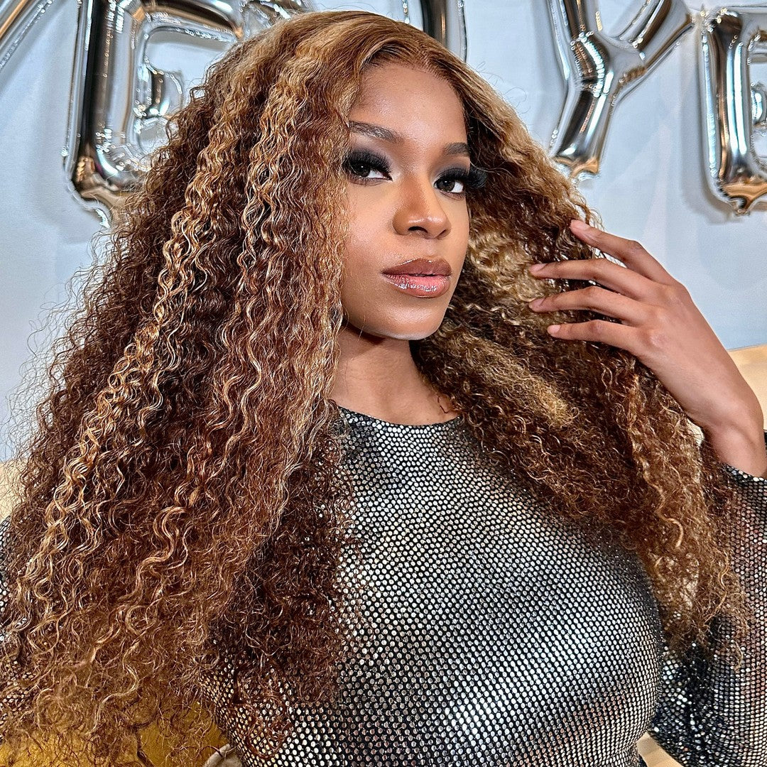 Perismoda Brown and Blonde Highlight Deep Wave  Wig 13x4 HD Lace Front Wigs Human Hair