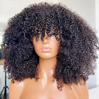Perismoda Kinky Curly Wig With Bangs Brazilian Remy Human Hair Glueless Wig
