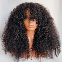Perismoda Kinky Curly Wig With Bangs Brazilian Remy Human Hair Glueless Wig