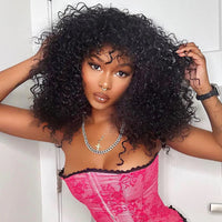 Perismoda Kinky Curly Wig With Bangs Brazilian Remy Human Hair Glueless Wig