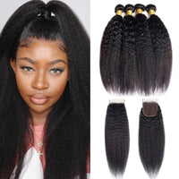 Kinky Straight Hair 4 Bundles With 4x4 Lace Closure Human Hair - Perismoda Hair