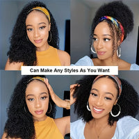 Leomoda Kinky Curly Headband Wig Non Lace Glueless Human Hair Wig Natural Color 150%