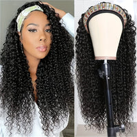 Leomoda Kinky Curly Headband Wig Non Lace Glueless Human Hair Wig Natural Color 150%