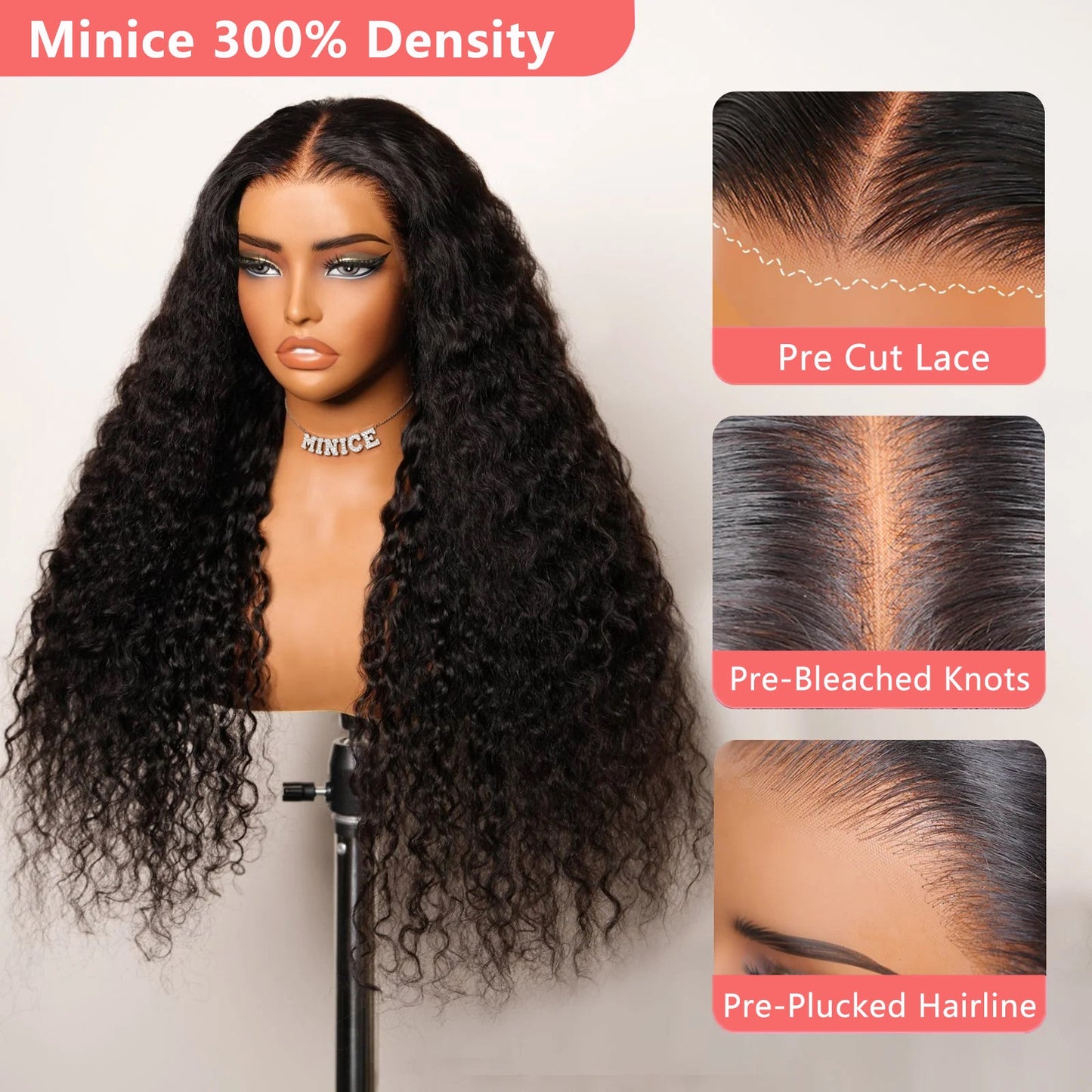 Perismoda 13x4 Lace Front Wig Natural Wave 300% Density Human Hair Wigs Pre Plucked