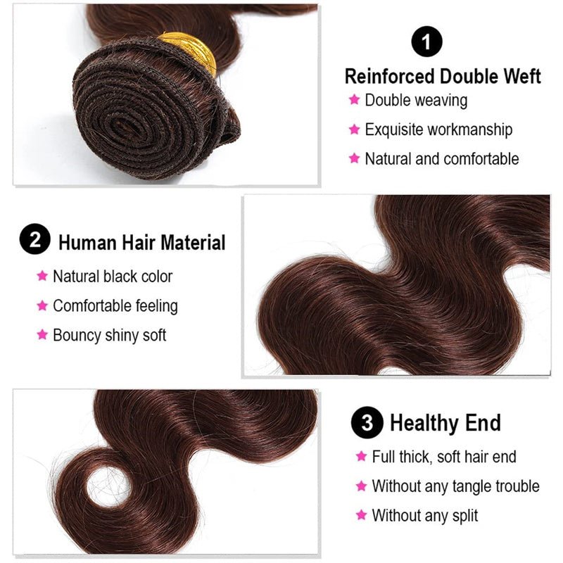 Light Brown Body Wave Brazilian Virgin Hair 3 Bundles with 4x4 Lace Closure with Baby Hair - Perismoda Hair