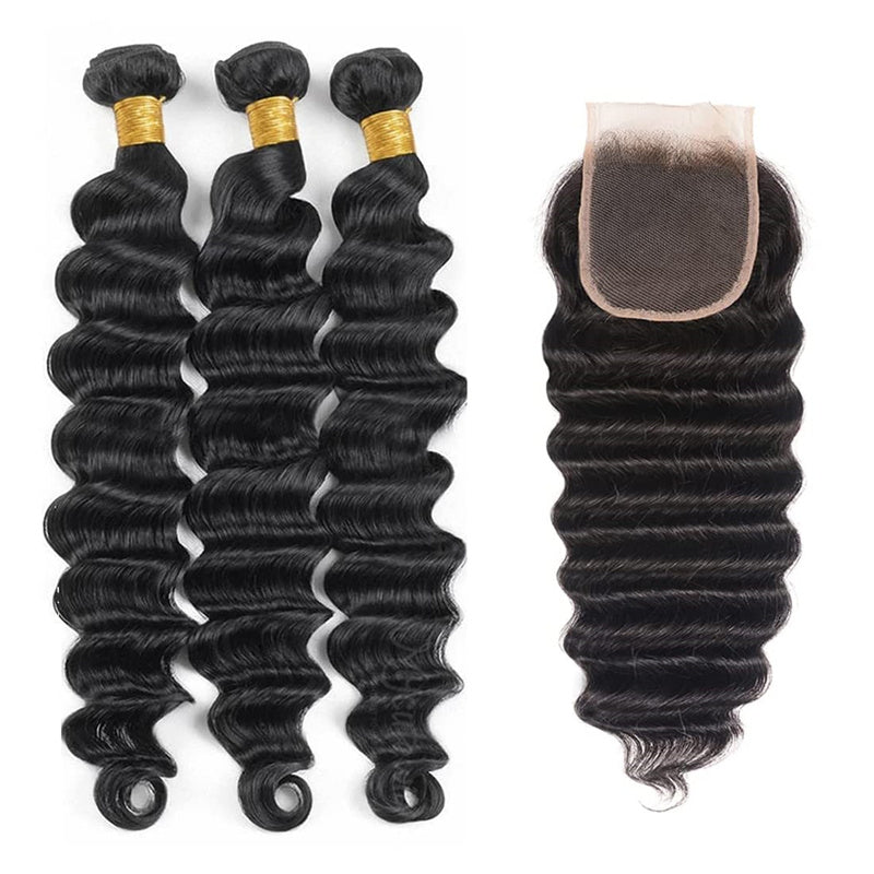 Loose Deep Wave Bundles Brazilian Hair 3 Bundles with 4x4 Lace Closure - Perismoda Hair