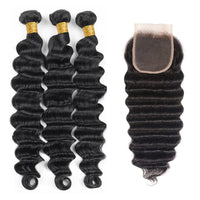 Loose Deep Wave Bundles Brazilian Hair 3 Bundles with 4x4 Lace Closure - Perismoda Hair