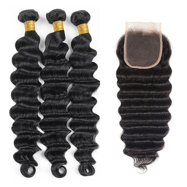 Loose Deep Wave Bundles Brazilian Hair 3 Bundles with 4x4 Lace Closure - Perismoda Hair