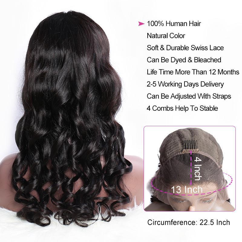 Loose Wave 13X4 Transparent Lace Front Wigs Indian Remy Human Hair Lace Wigs 180% Density - Perismoda Hair