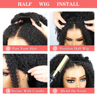 Perismoda 3 In 1 Half Wig Afro Kinky Curl Wear & Go Drawsting Wig No Glue Need Flip Over Half Clip In Wig