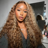 Perismoda Brown and Blonde Highlight Deep Wave  Wig 13x4 HD Lace Front Wigs Human Hair