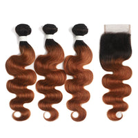 Ombre 1B/30 Body Wave 3 Bundles With Closure 4x4 pre Colored 100% Virgin Human Hair - Perismoda Hair