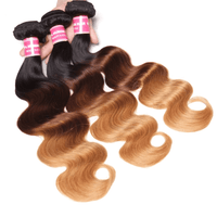 Ombre 1b/4/27 Body Wave 3 Bundles with 4X4 lace Closure 100% Real Human Hair - Perismoda Hair