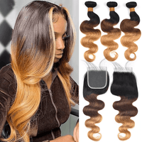 Ombre 1b/4/27 Body Wave 3 Bundles with 4x4 lace Closure Human Hair - Perismoda Hair