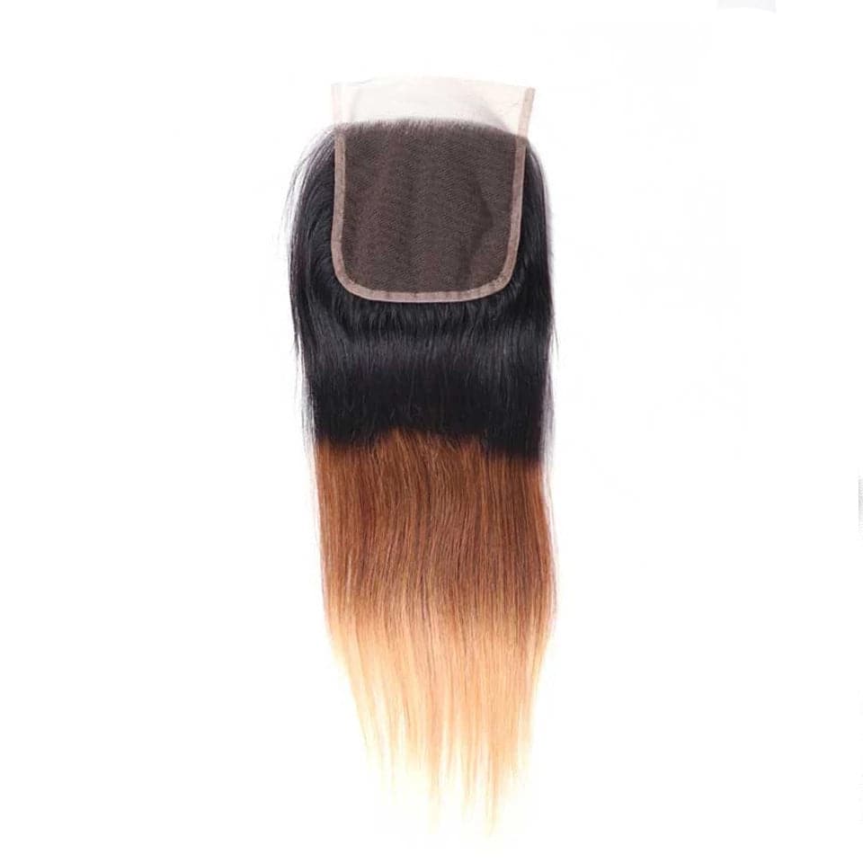 Ombre 1b/4/27 Straight 3 Bundles with 4X4 lace Closure 100% Real Human Hair - Perismoda Hair