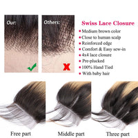 Ombre Closure Pre Plucked 4x4 Closure 1b/27 Body Wave 100% Virgin Human Hair - Perismoda Hair