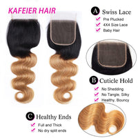 Ombre Closure Pre Plucked 4x4 Closure 1b/27 Body Wave 100% Virgin Human Hair - Perismoda Hair