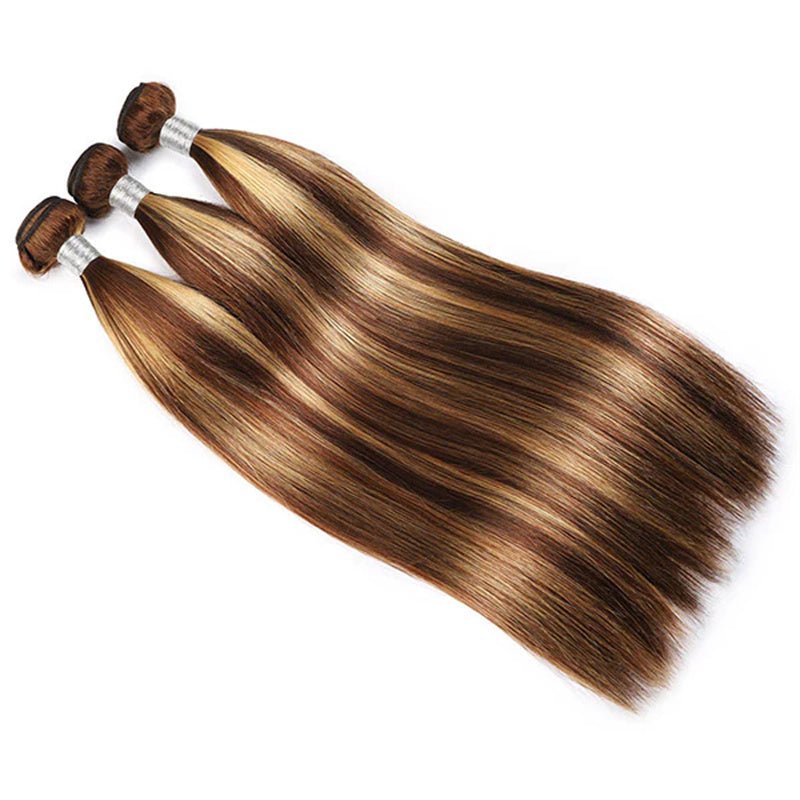 Ombre Highlights Straight Hair 3 Bundles With 4*4 Lace Closure Honey Blonde Human Hair - Perismoda Hair