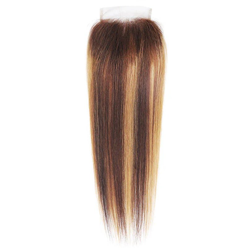Ombre Highlights Straight Hair 3 Bundles With 4*4 Lace Closure Honey Blonde Human Hair - Perismoda Hair