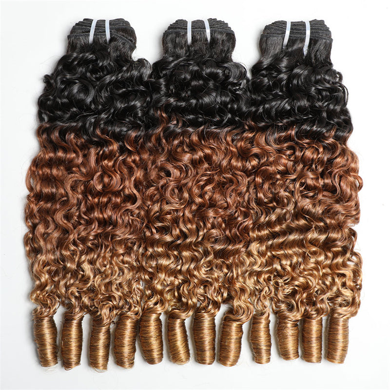 Perismoda Ombre Bundles Burmese Curly 3 PCS T1B/30/27 Brazilian Human Hair Extension