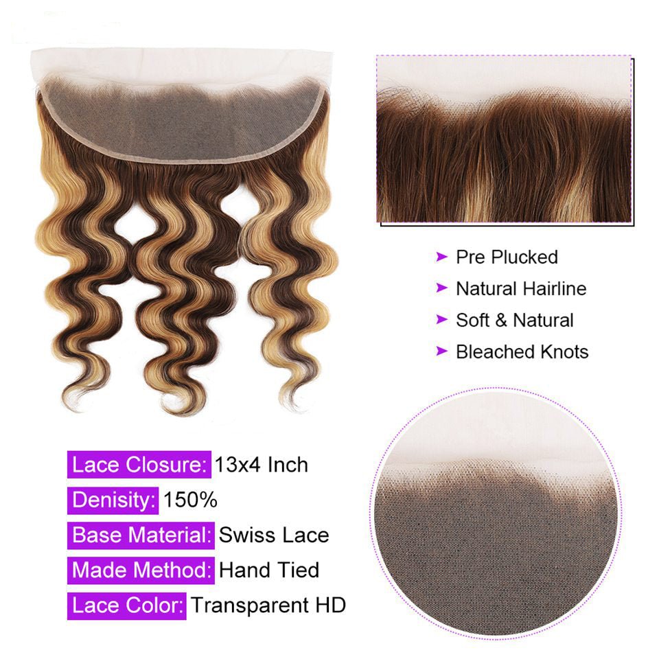 P4/27 Highlight Body Wave 4 Bundles With 4x4 Lace Closure 100% Human Hair - Perismoda Hair