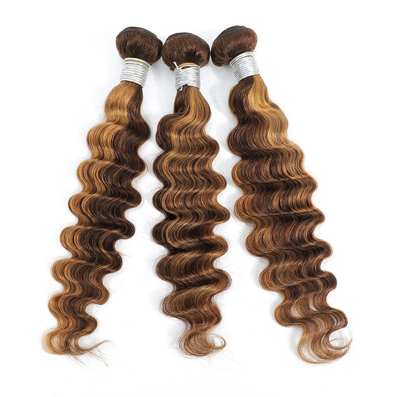 P4/30 Auburn Brown Highlight Loose Deep 4 Bundles With 4x4 Lace Closure 100% Human Hair - Perismoda Hair