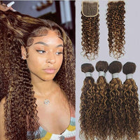 P4/30 Highlight Water Wave 4 Bundles With 4X4 Lace Closure Virgin Human Hair - Perismoda Hair