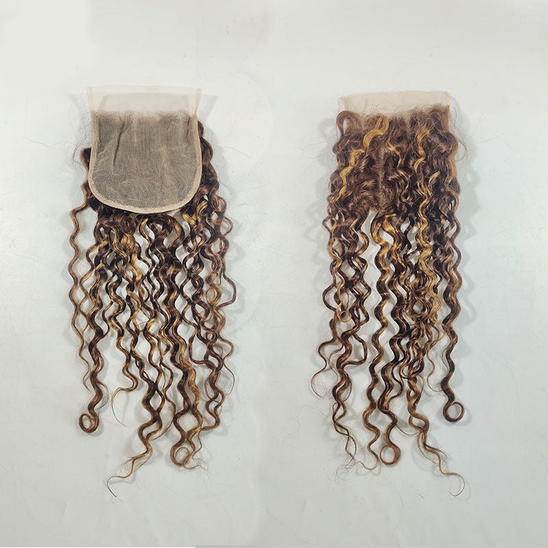 P4/30 Highlight Water Wave 4 Bundles With 4X4 Lace Closure Virgin Human Hair - Perismoda Hair