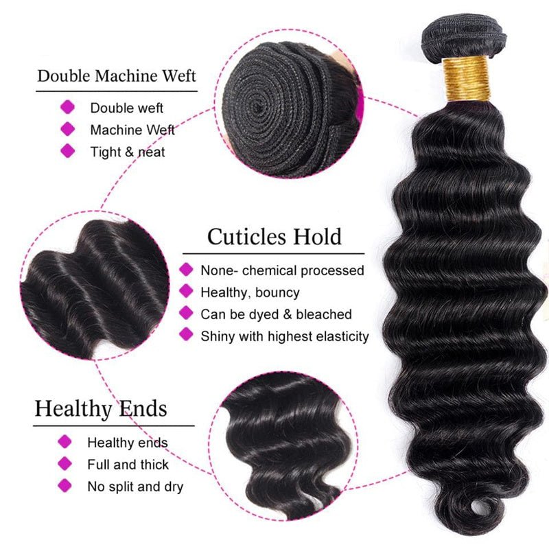 Peruvian Human Hair Virgin Loose Deep Wave 4 Bundles With 4x4 Lace Closure - Perismoda Hair